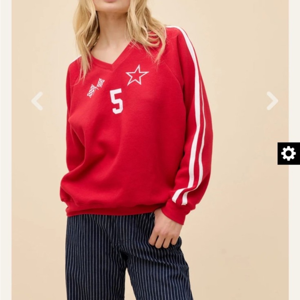 Daydreamer Racing Red V-Neck Vintage Raglan sweatshirt with White Stripes